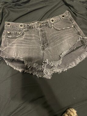 We The Free Washed Black Frayed Hem Jean Shorts